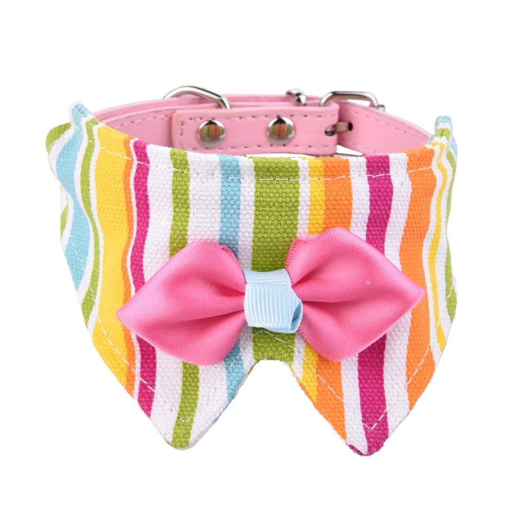 

Colorful Strip Bowknot Triangular Binder Dog Cat Collar Cute Adjustable Pet Collars Puppy Cat Pet Necklace Collars