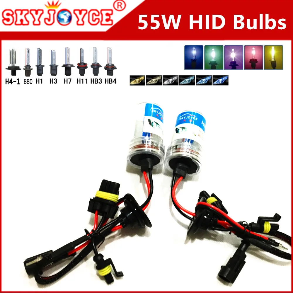 

2pcs SKYJOYCE hid xenon H7 deep Blue Pink Purple Green H11 hid H1 HB3 HB4 yellow H4-1 55W hid xenon lamp 3000K-12000K cheap hid