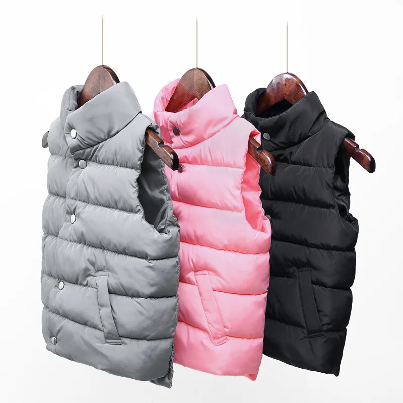Однобортный жилет для мальчиков и девочек зимние жилеты для маленьких девочек Детские теплые куртки и пальто без рукавов с подкладкой для девочек