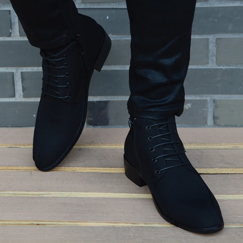 Casual High Top botki formalne męskie buty mieszkania moda sukienka do pracy firmowe buty ślubne mężczyźni Chelsea Botas Homme