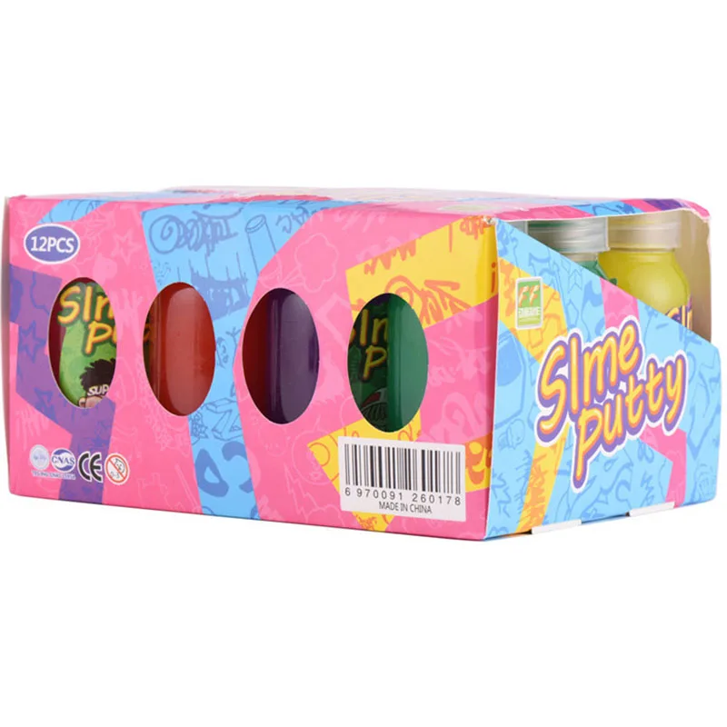 12pcs/set 6 Color DIY Cartoon Crystal Mud Blowing Bubbles Clay Intelligent Slime Plasticine Rubber Mud Playdough for kids 80g