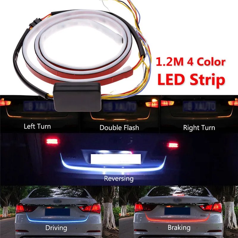 

120cm/47inch 4Color Low Consumption High Power Fashion Car Rear LED StripTrunk Tailgate Brake Turn Signal Light Flow Type#265006