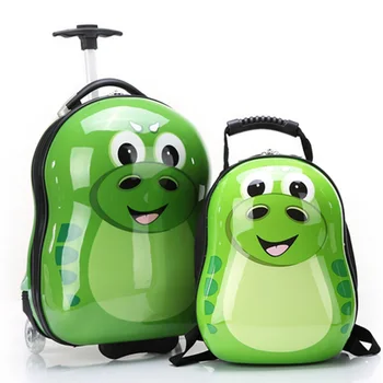 

Child anime School bag 2PCS/Set boy luggage animal cartoon 17 inch Rolling suitcase kids travel trolley case lovely Boarding box