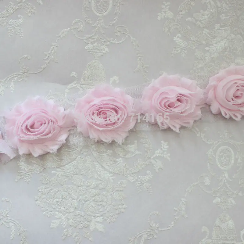 1 Yard pink Chiffon Flower Shabby flower Trim rose flower trim for hai