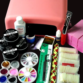 

36W Pink UV Lamp Nail Tips Glitter Gel Primer UV Gel Cleanser Plus Nail Kit