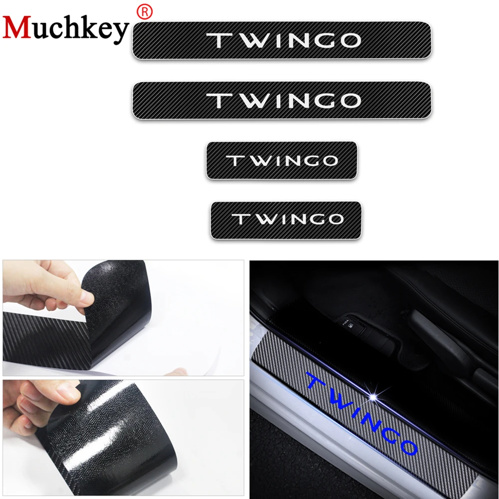 Car Door Sill Scuff Plate For RENAULT TWINGO Threshold Carbon Fiber Vinyl Sticker Styling Accessories 4Pcs | Автомобили и