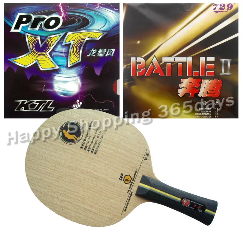 

Pro Table Tennis PingPong Combo Racket RITC729 V-6 with BATTLE II and KTL Pro XT Shakehand Long handle FL