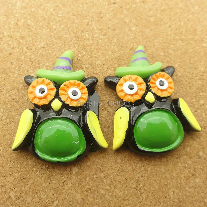 1pcs/lot resin flat back Halloween cruel green owl cartoon animal 29mm Cabochons Hair Bow Center DIY Christmas decration C114-8