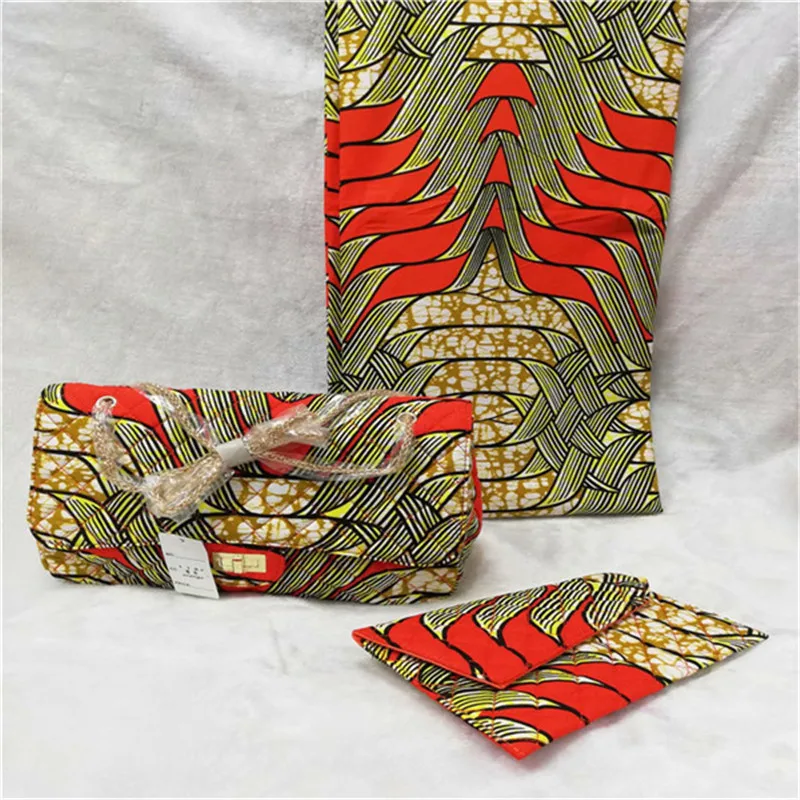 

2019 Latest african woman wax handbag set,6 yards african wax prints fabric with high quality wax bag
