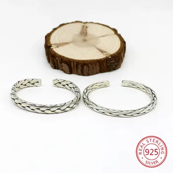 

S925 sterling silvery bracelet fashion personality creative weaving twist opening retro temperament lover 2019 hot sale Bangles