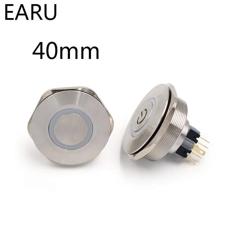 40mm Stainless Steel Metal Push Button Switch Flat Round Momentary Power Ring Mark 6 Pin Car Switches Reset Latching Fixation |