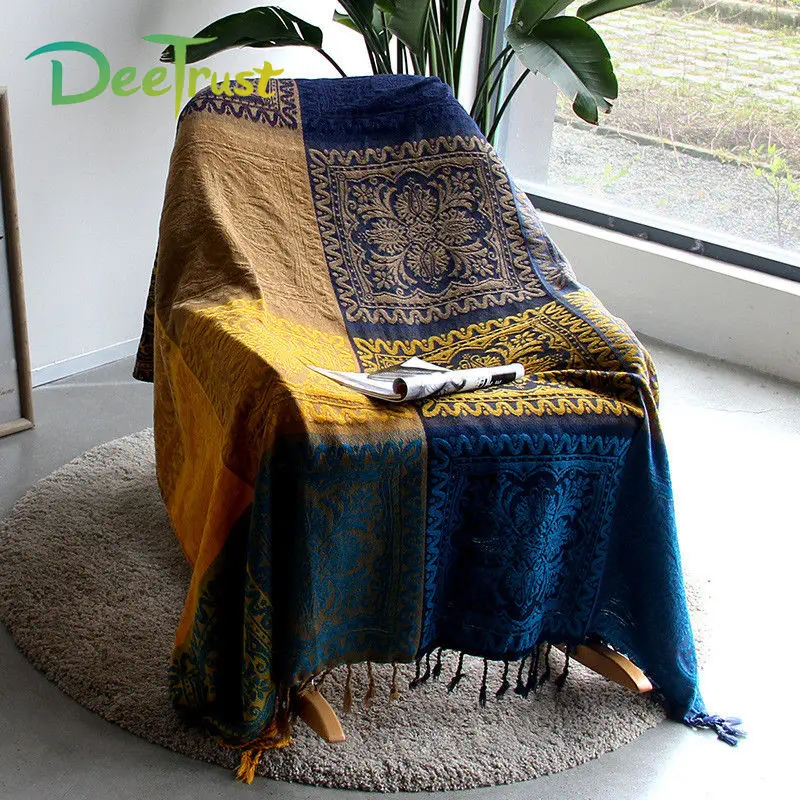 

Cotton Bohemian Chenille Towel Blanke Thicken Plaid Decorative Blanket Throw on Sofa/Bed Blanket Table/Plane Blanket Piano Cover