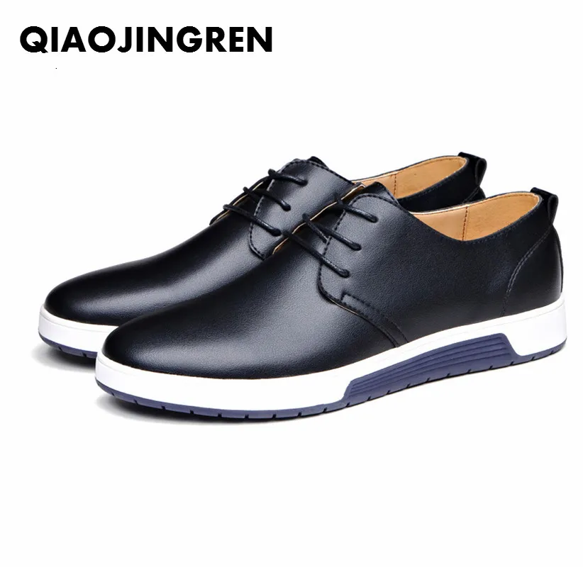 

Size 38-48 Extra Large New 2018 Men Casual Shoes Leather Summer Breathable Holes Luxury Brand Flat Shoes For Men Drop Shipping