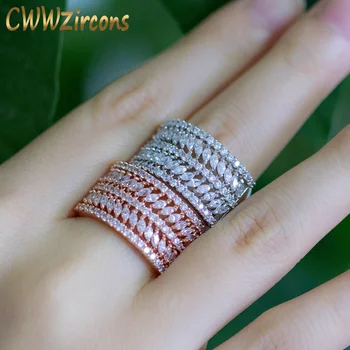 

CWWZircons Luxury Brand Designer Jewelry Rose Gold Color Round Marquise CZ Stone OL Style Big Finger Rings for Women R054
