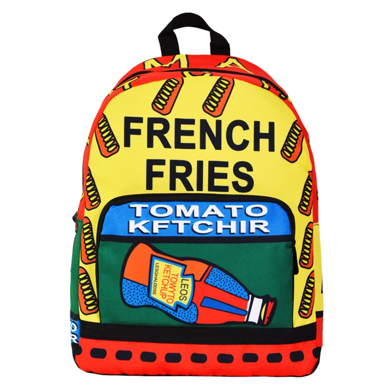French fries bag colorful backpack for kids backpack funny with letter