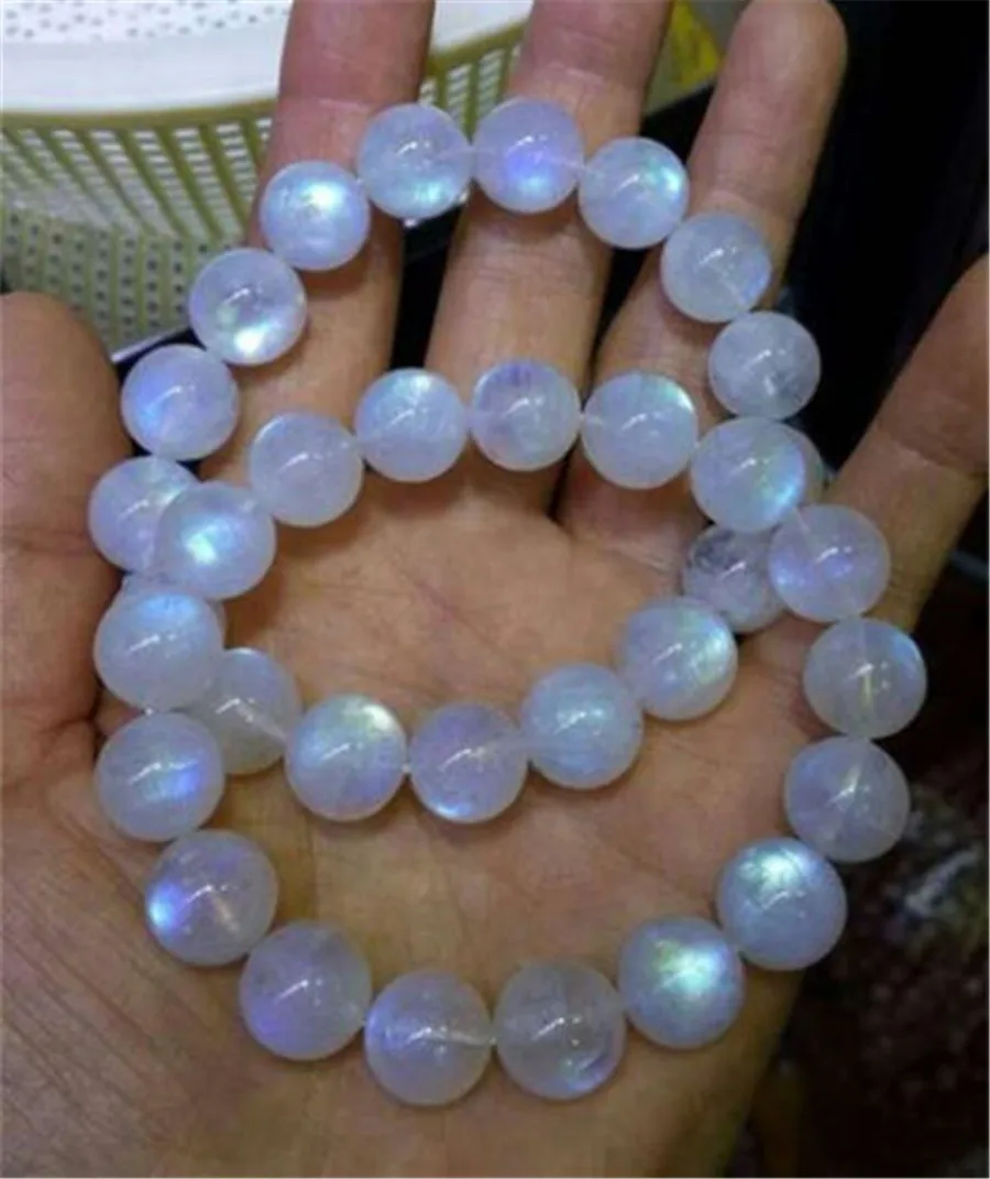 

12mm Strong Lights Healing Crystal Round Bead Bracelets For Women Men Stretch Natural Stone Natural Moonstone Bracelets AAAAA