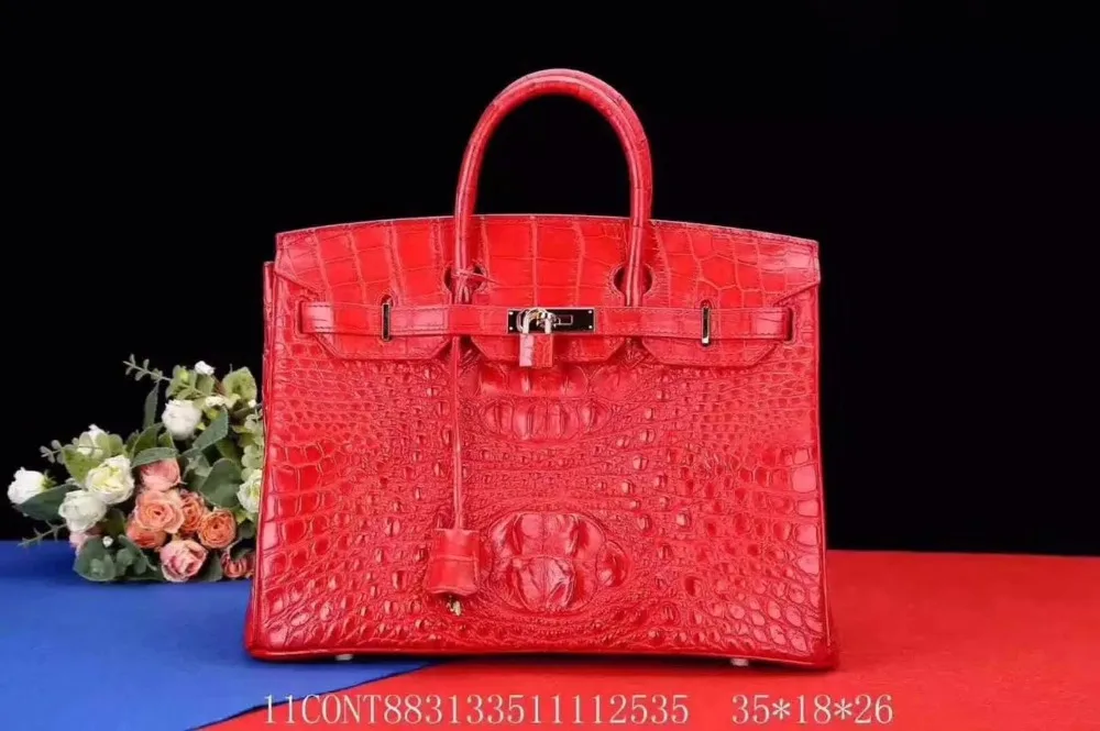 

2018 newest high end quality 100% real genuine crocodile skin women tote handbag 35cm shouder red orange crocodile head skin