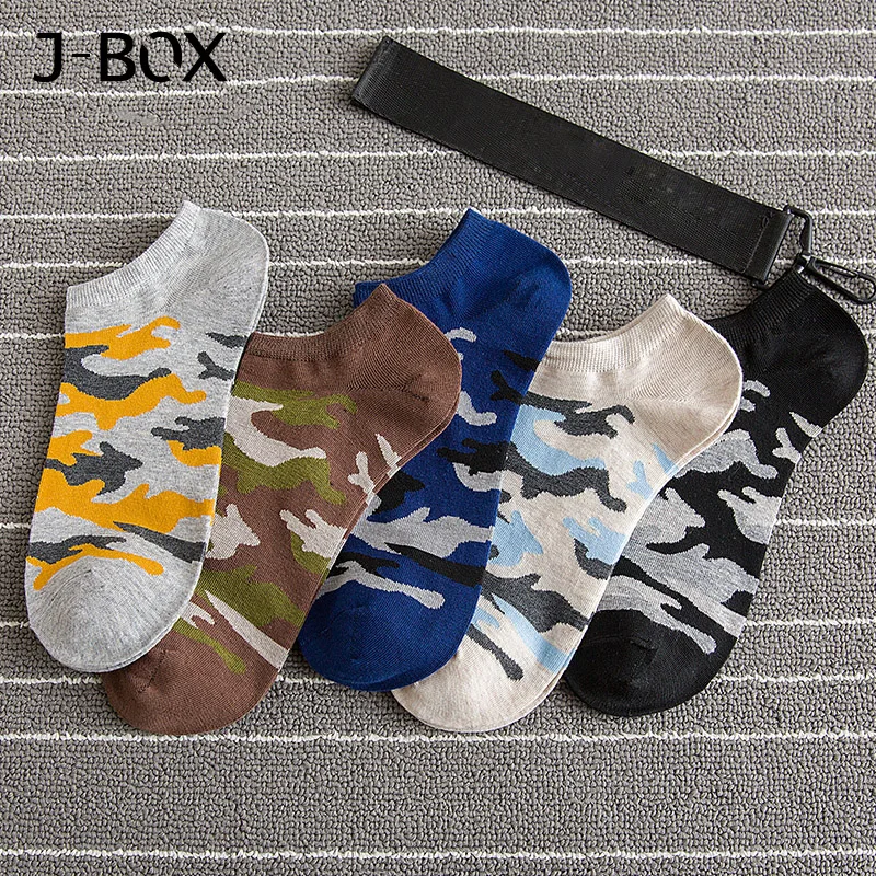 

J-BOX 5 pairs Camouflage Men Ankle Socks Breathable Colorful Funny Fashion Socks Elasticity High-Quality Spring Sox