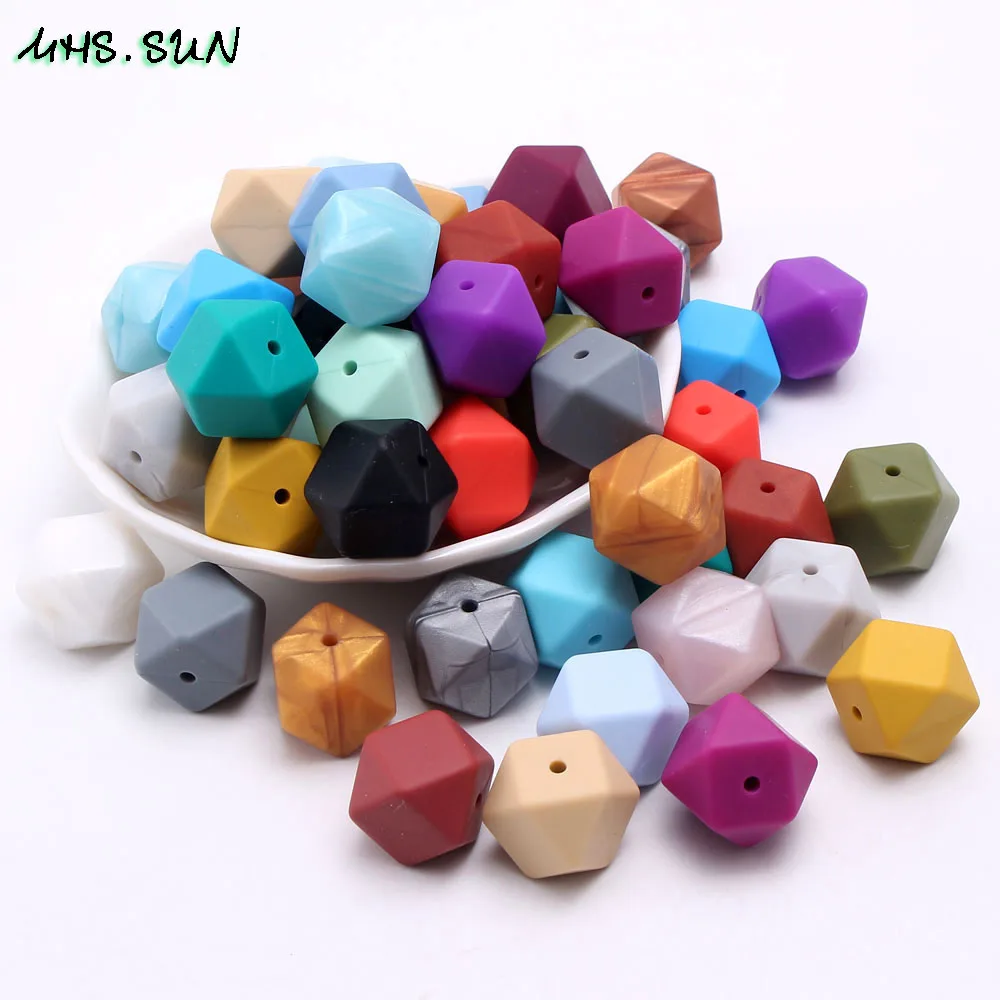 

MHS.SUN Silicone Baby Teether Hexagon Beads BPA Free Chewable Silicone Beads For Jewelry Making DIY Teething Toys Gift