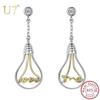 

U7 925 Sterling Silver Creative Hollow Big Light Bulb Drop Earrings "love me" Hook Earring for Women Party Jewelry Gifts SC195