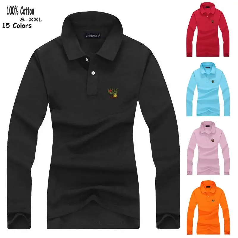 

Fashion 2019 New style Womens long sleeve polos shirts 100% cotton brand casual womens lapel polos shirts lady slim tees S-XXL
