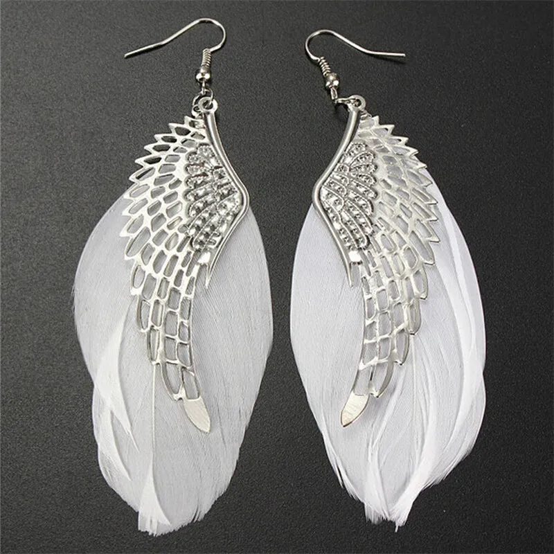 

Alloy Angel Wing Feather Dangle Earring Fashion Jewelry Chandelier Drop Long Earrings For Women Gilrs