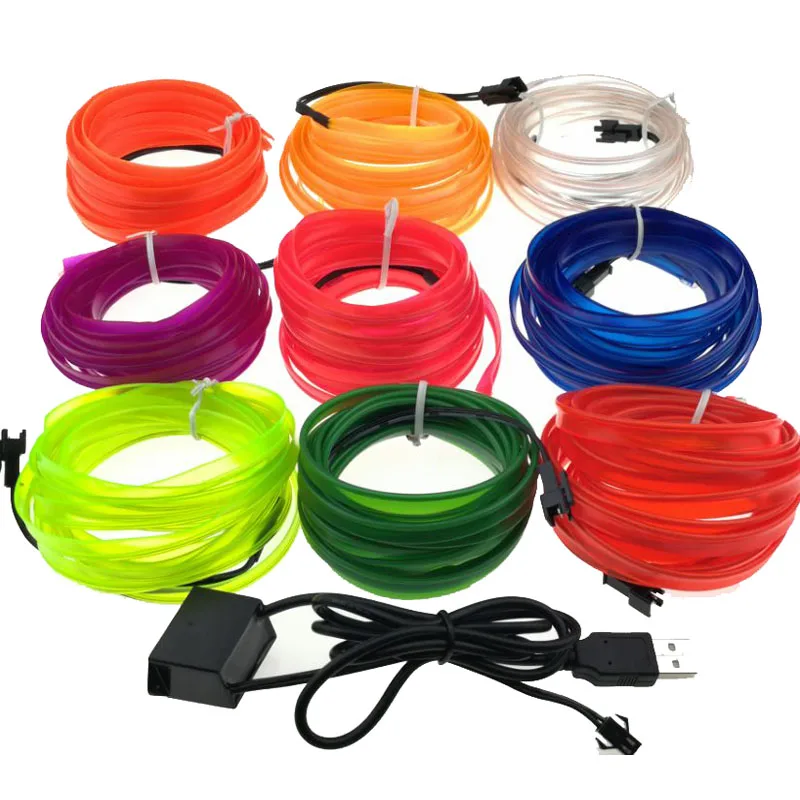 

1M 2M 3M 5M 8mm Sewing Edge Neon Light Dance Party Car Decor Light Neon Flexible EL Wire Rope Tube LED Strip With 5V USB Plug