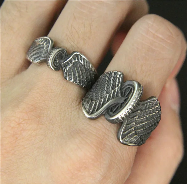 New Design Cool Wheel Wings Ring 316L Stainless Steel Large Size Mens Ring Fashion Punk Small Women Wings Ring 6