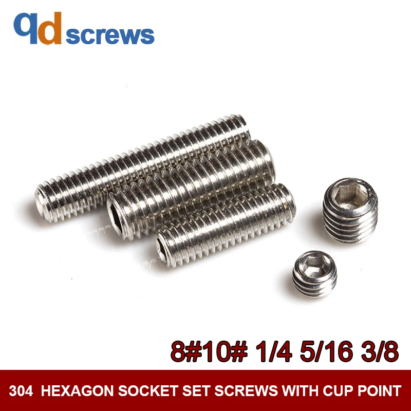

304 US 8#10#1/4#5/16#3/8# hexagon socket set screws with cup point concave end tightening stainless steel set screw ASMEB18.3