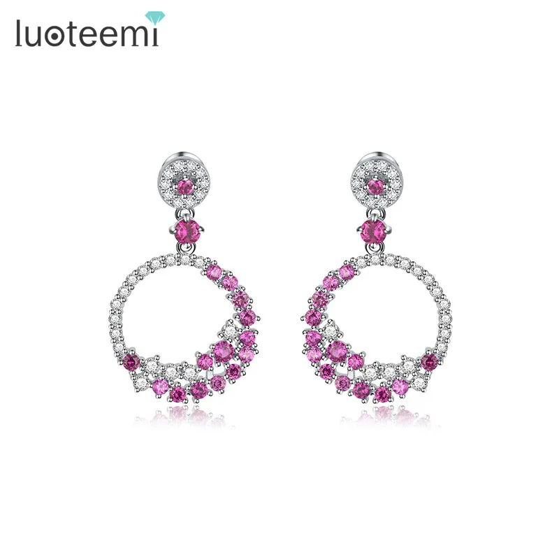 

LUOTEEMI Europe Style Round Drop Earrings Fashion Accessories Tiny Shining CZ Crystal Dangle Brincos for Women Wedding Jewelry