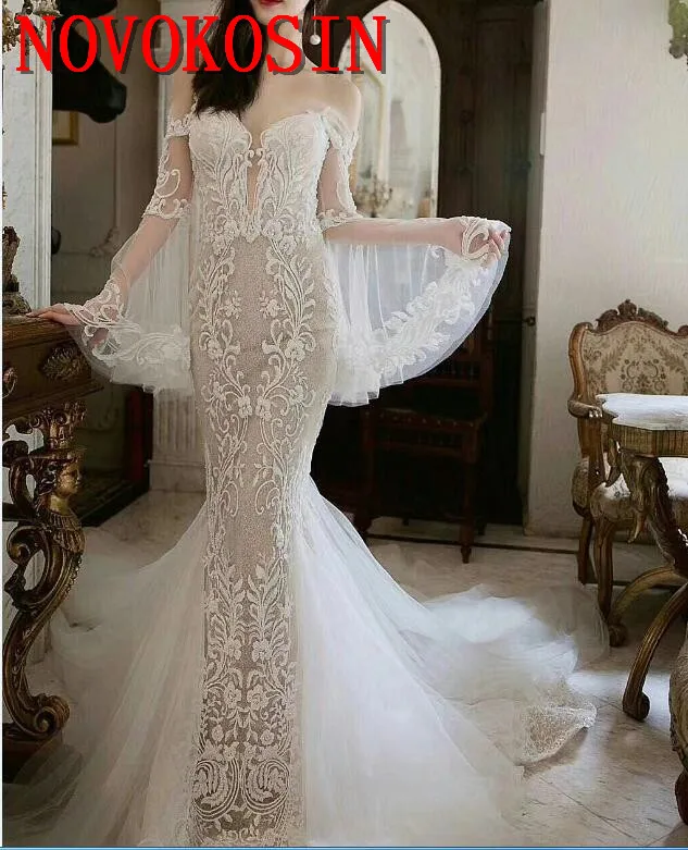 

2019 New Wedding Dresses Lace Mermaid Sweetheart Embroidered Ruched Long Bridal Gowns Backless See Through Robe de marriage