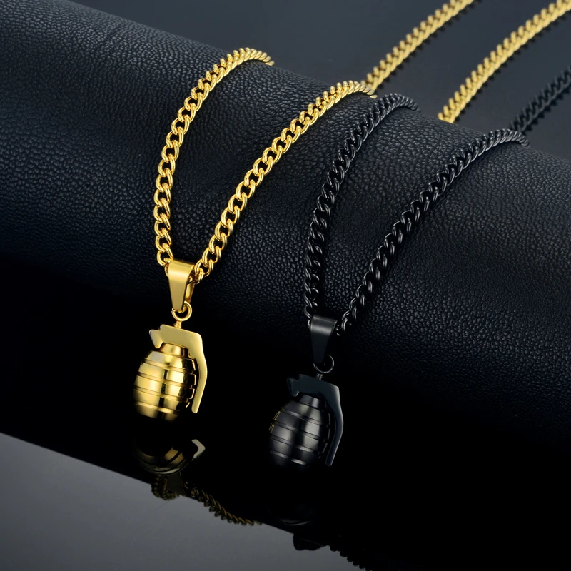 Stainless Steel Black IP Grenade Necklace 16 Inches Stainless Steel Black IP Grenade Necklace 16 Inches