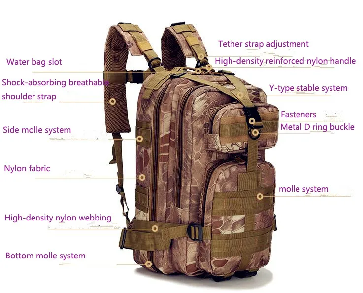 Военная Маскировочная 3 P тактический рюкзак для альпинизма Пеший Туризм Кемпинг нейлоновый ковш сумки на плечо 20-35L