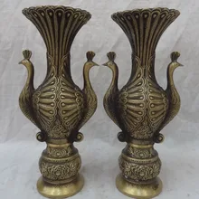 Bi003456 1" Китайский Бронзовый Птица Феникс Павлин Глава Статуя Дворец Цветок Ваза Пот Пара