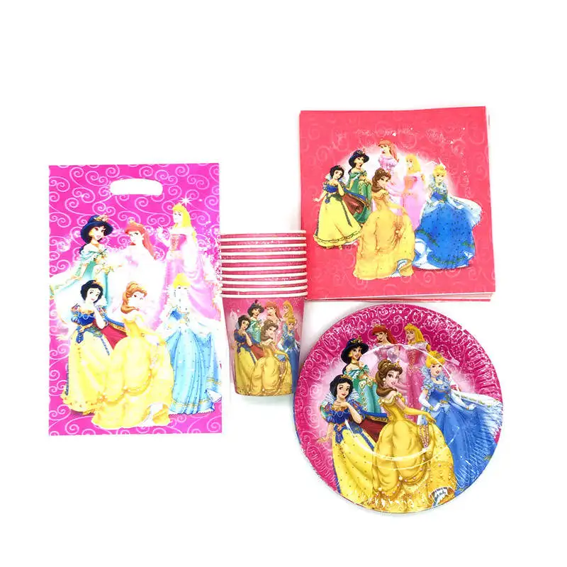 

Pop Disney Six Princess Theme 80Pcs/Lot Design Napkins Kid Favors Cup Plate Snow White Flags Birthday Party Decoration Supplies