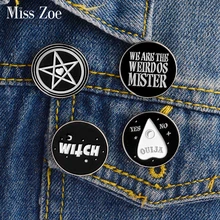 Bruxa esmalte pinos estrela lua ouija sim ou não esquisitos senhor personalizado escuro broche denim camisa pino fivela emblemas presente para amigo