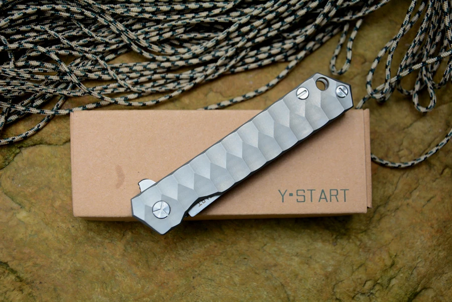 YSTART Флиппер Складной нож 440C Лезвие точка падения серебро TC4 Ручка Ножи Открытый кемпинг охотничий нож нарезки фруктов ножи