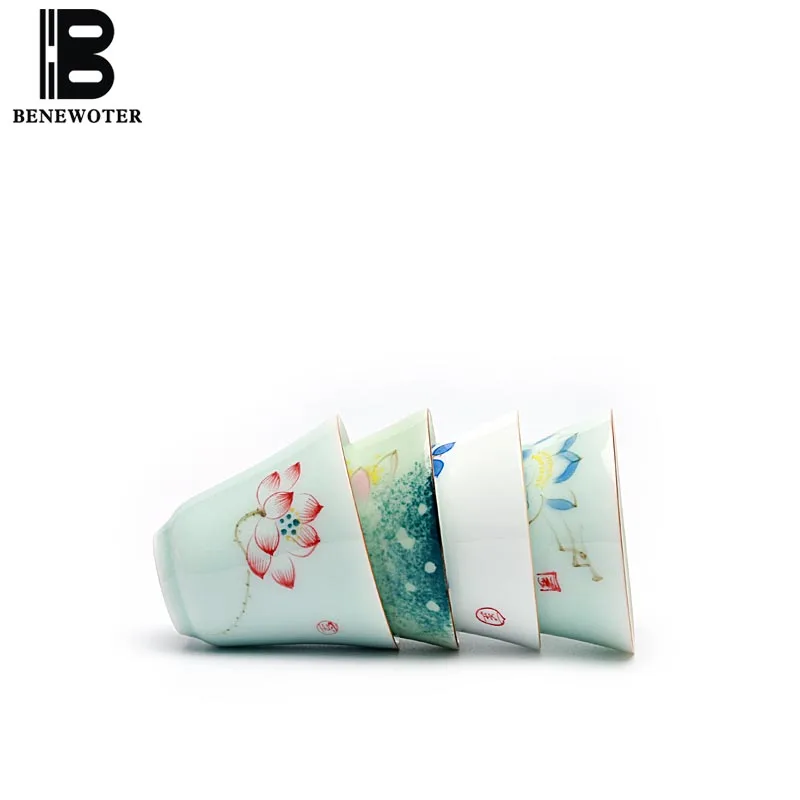 

3PCS/LOT 45ml Chinese Longquan Celadon Handpainted Lotus Teacup Ceramic Porcelain Kung Fu Tea Set Tea Coffee Water Cup Drinkware