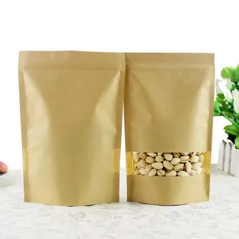 

50 Pcs Kraft Stand Up Zip lock Bags Pouches with Clear Window Kraft Standing Zipper Bags Window Kraft Paper Bags,Free Shipping