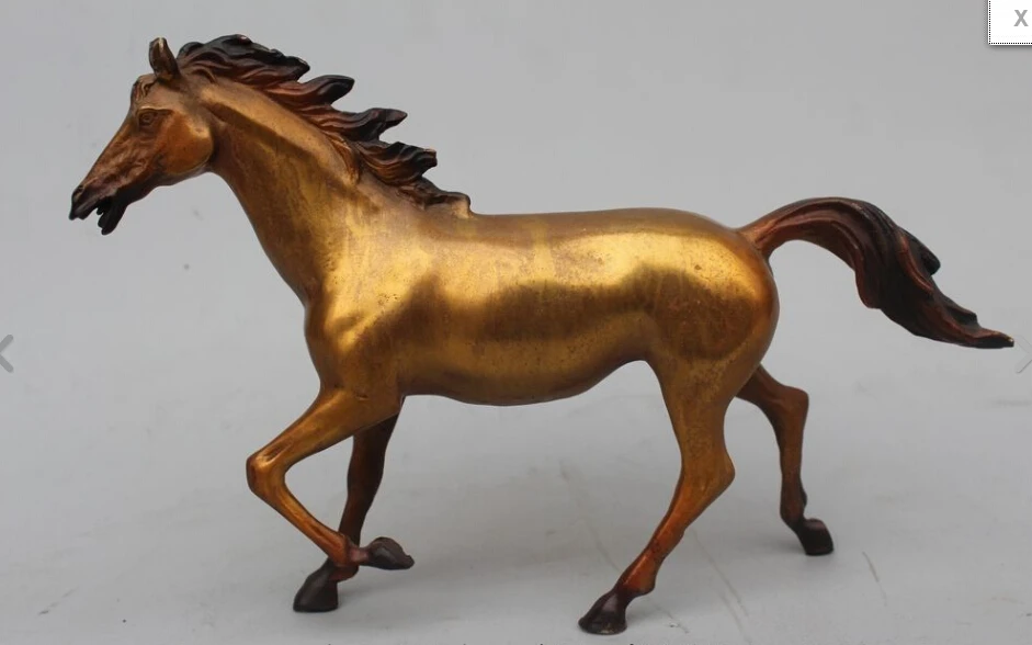 

8"Chinese Folk Copper Bronze Gild Lucky Horse War Horse Broncos Statue