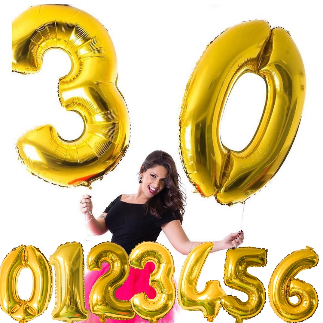 1PC 16&quot/32&quot/40&quot 3 Sizes Figures Foil Gold&ampSilver Number Balloon Float air Inflatable Balls For Birthday Party Wedding Decoration |