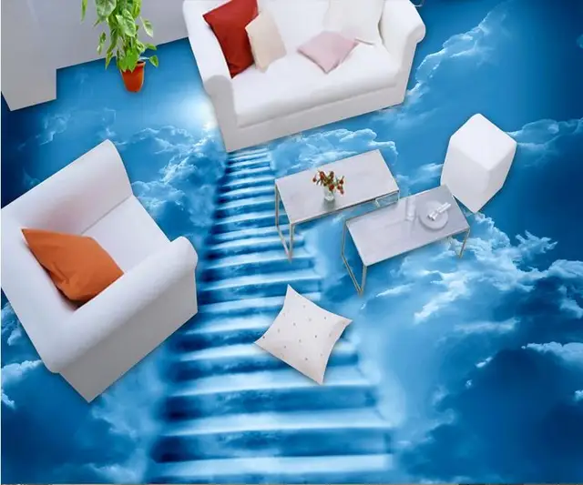 Lantai vinyl perekat Kustom pvc wallpaper Awan tangga 3d lantai