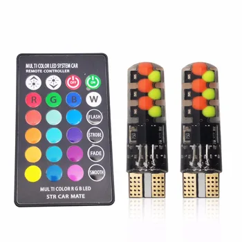 

1 set of Hotselling T10 COB 12 Chips Silicon Memory Function t10 led rgb Reading Light Bulb With Remote Controller