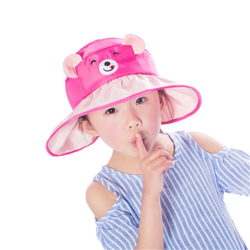 جديد كارتون الدب الطفل قبعات الصيف شاطئ كاب بنات طفل فارغة القبعات birm واسعة anti السفر sunhats