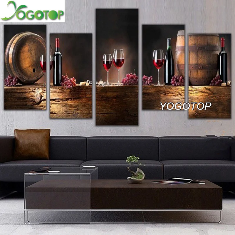 

YOGOTOP Diamond embroidery Cross stitch kit Diy Diamond painting Needlework Full 5D Rhinestone Fruit Red Wine 5pcs/set ML012