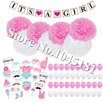 

IT'S A GIRL/BOY Paper Bunting Garland Banner Photo Booth Props Pink Blue Paper Flower Pompoms for Baby Shower Gender Reveal
