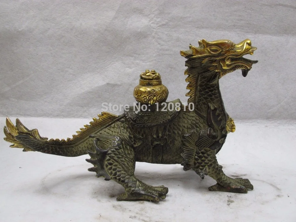 

JJJ000++7 Chinese Copper Bronze Feng Shui Lucky Wealth treasure bowl Dragon Statue