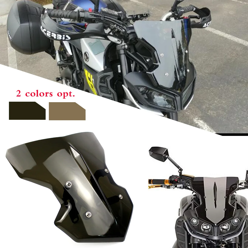 

MT09 FZ09 Accessories Black Smoke Screen Windshield Windscreen Air Deflector With Bracket for Yamaha FZ MT 09 MT-09 2017-2019 18