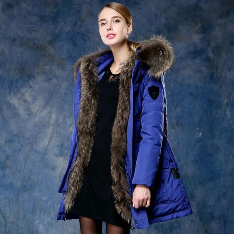 

Large Real Natural Raccoon Fur 2018 New Winter Jacket Women Fashion Women Coat White Duck Down Jacket Thick Warm Winter Parkas