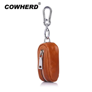 

High Quality Women and Men's Oil Wax Genuine cow Leather Key Holder Zipped Key Pouch Keychain Auto Car Key Case Bag,YK8612